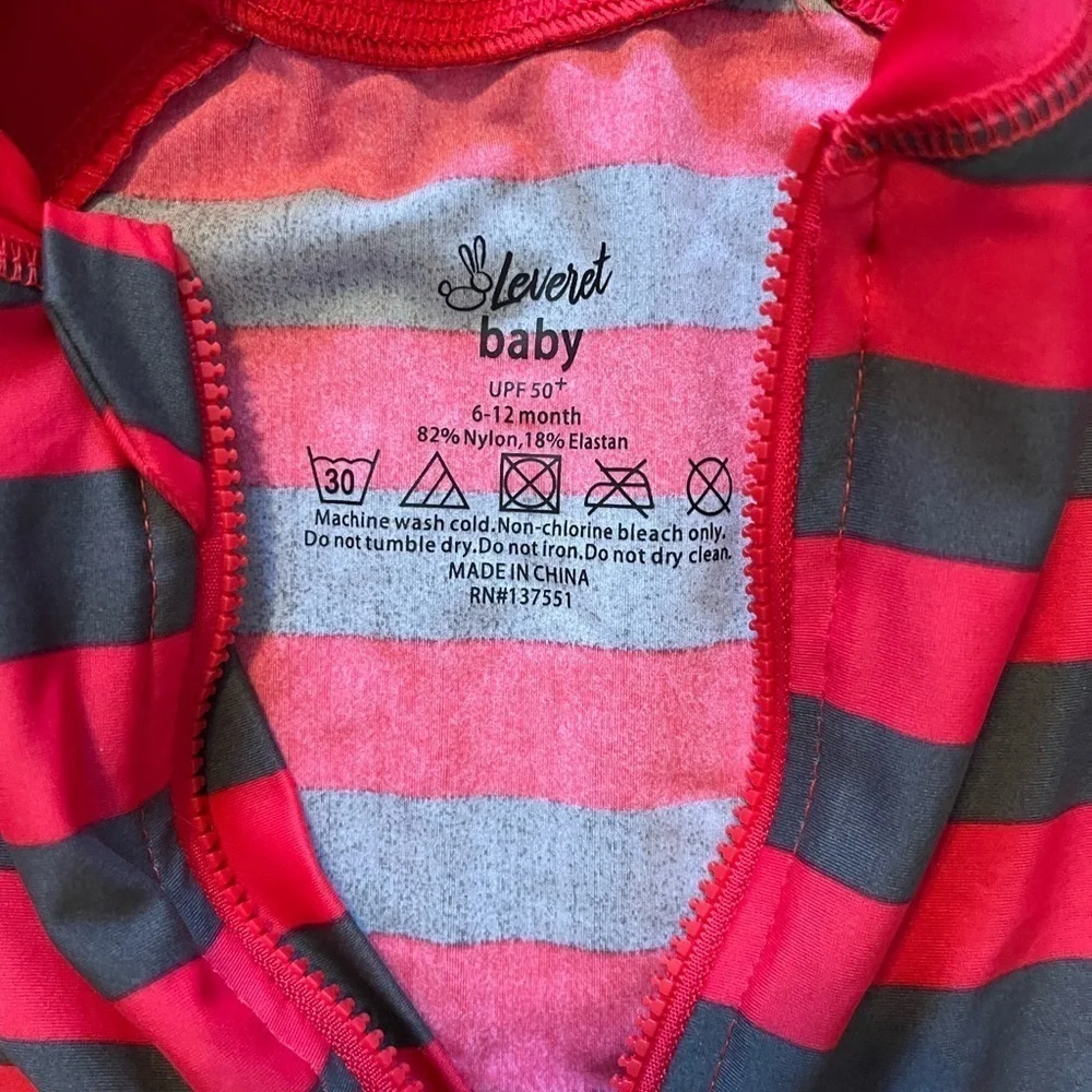 Leveret Baby | Black and Red Striped One Piece Bathing Suit | 6-12 mo